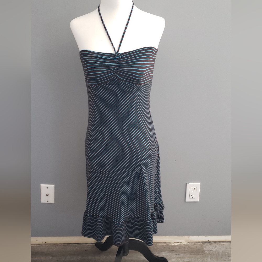 Sz S Black Turquoise Halter Dress